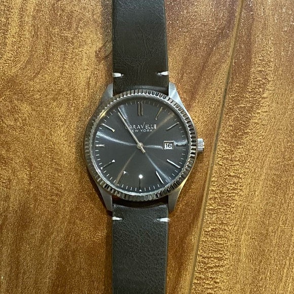 Bulova Other - Caravelle Silver Watch Case with green Leather Strap